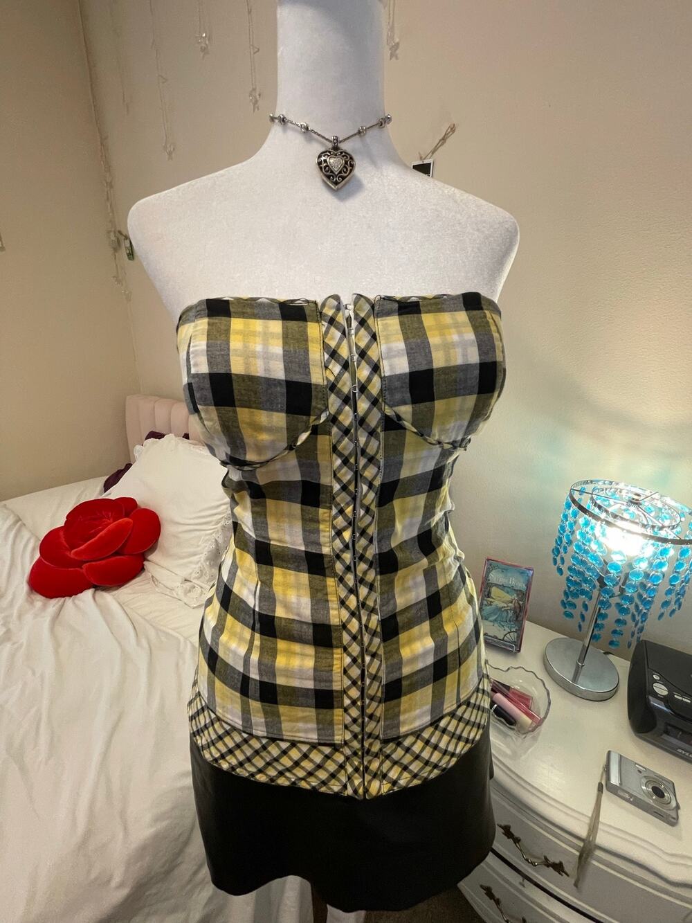 guess plaid strapless vintage y2k corset top